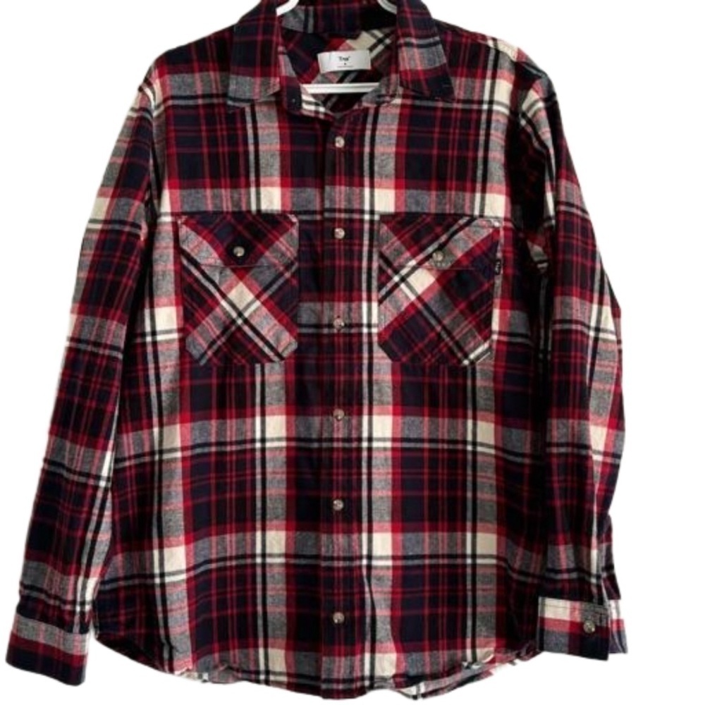 TNA men's plaid button down 100% cotton long sleeve shirt casual size M